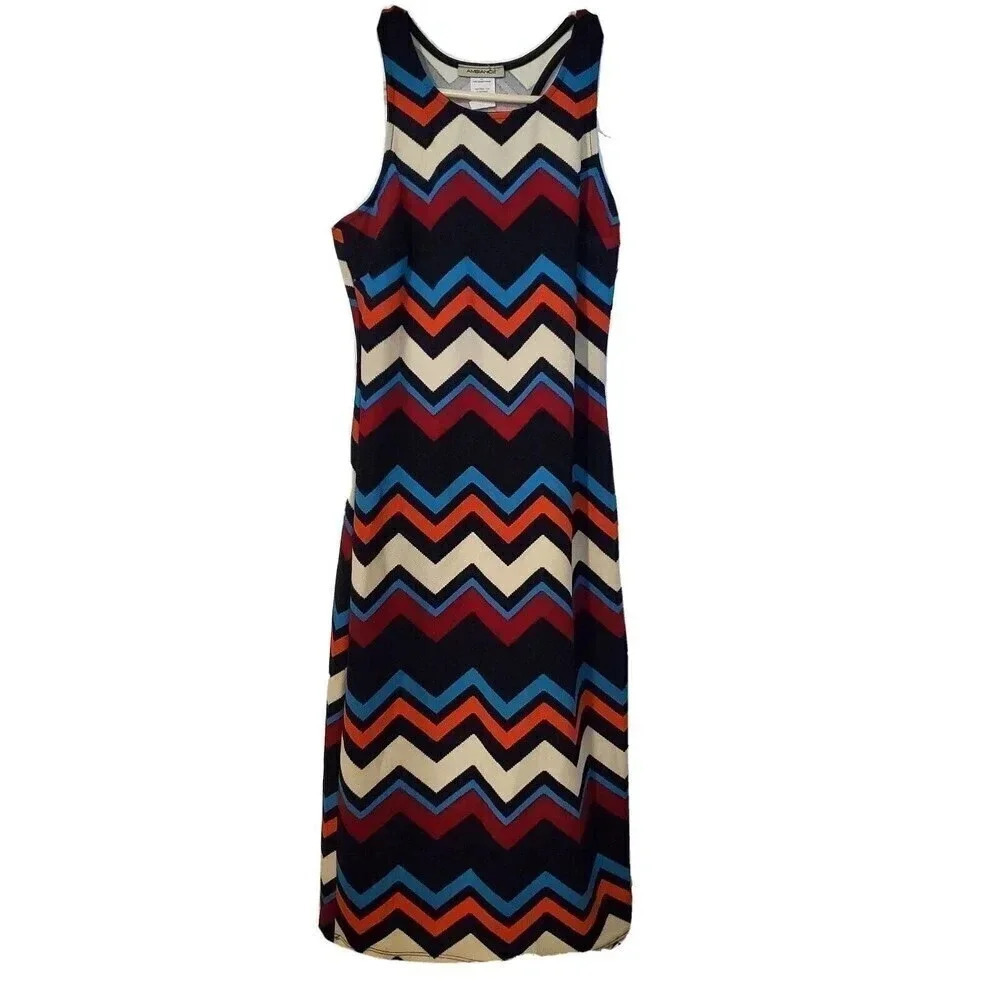 Ambiance Dress Womens Medium Chevron Blue Red Blue Sleeveless